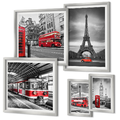 Parede galeria de quadros Vistas elegantes de Londres e Paris