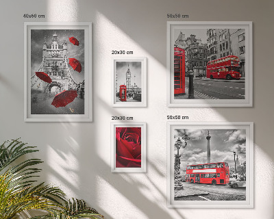 Conjunto de 5 quadros com moldura Motivos londrinos com detalhes em vermelho