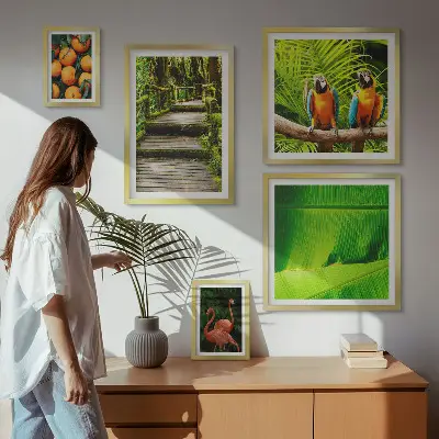 Parede galeria de quadros motivos de frutas tropicais da natureza
