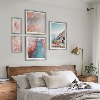 Conjunto de 5 quadros decorativos Paisagens românticas em tons de rosa