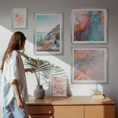 Conjunto de 5 quadros decorativos Paisagens românticas em tons de rosa