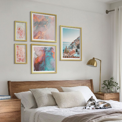 Conjunto de 5 quadros decorativos Paisagens românticas em tons de rosa
