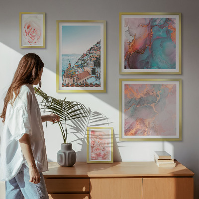 Conjunto de 5 quadros decorativos Paisagens românticas em tons de rosa