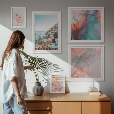 Conjunto de 5 quadros decorativos Paisagens românticas em tons de rosa