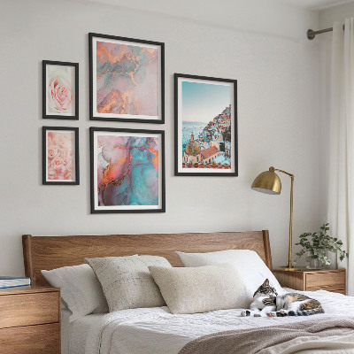 Conjunto de 5 quadros decorativos Paisagens românticas em tons de rosa