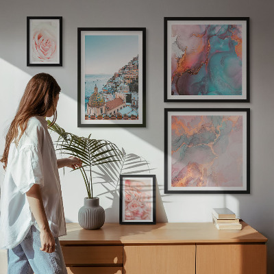 Conjunto de 5 quadros decorativos Paisagens românticas em tons de rosa