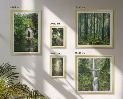 Galeria de parede com tema de florestas verdes e cachoeiras