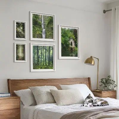 Galeria de parede com tema de florestas verdes e cachoeiras
