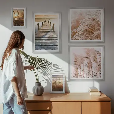 Parede galeria de quadros com vistas tranquilas da natureza