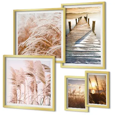 Parede galeria de quadros com vistas tranquilas da natureza