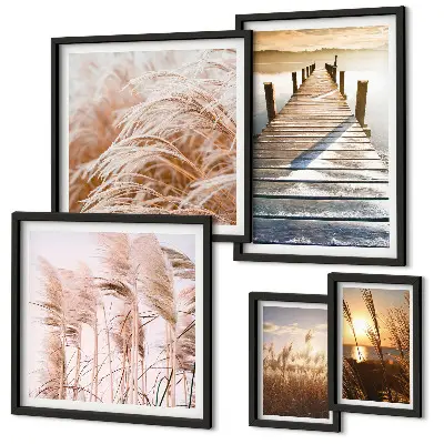 Parede galeria de quadros com vistas tranquilas da natureza