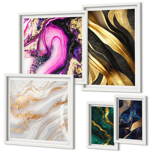 Conjunto de 5 quadros com moldura Padrões modernos abstratos