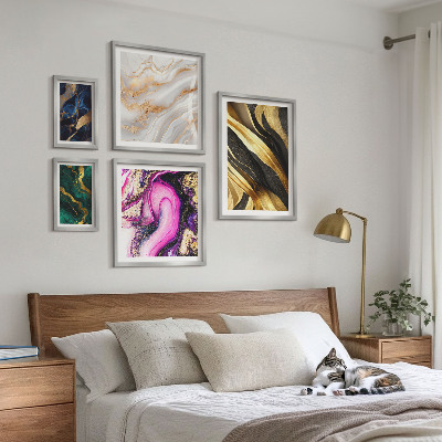 Conjunto de 5 quadros com moldura Padrões modernos abstratos