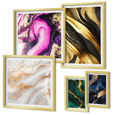 Conjunto de 5 quadros com moldura Padrões modernos abstratos