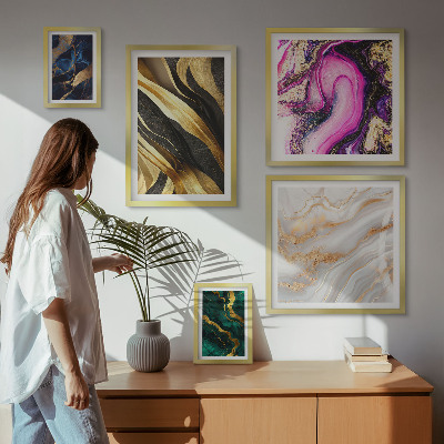 Conjunto de 5 quadros com moldura Padrões modernos abstratos
