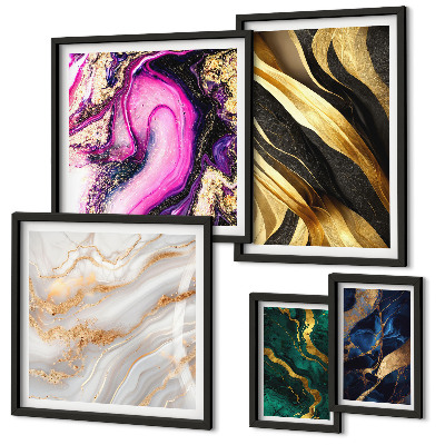 Conjunto de 5 quadros com moldura Padrões modernos abstratos