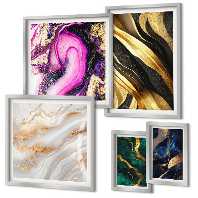 Conjunto de 5 quadros com moldura Padrões modernos abstratos