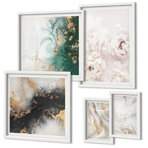 Conjunto de 5 quadros decorativos com detalhes florais e elegância abstrata