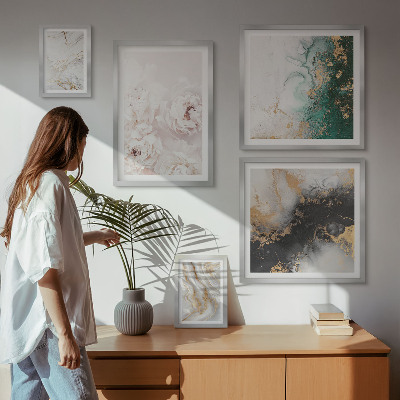 Conjunto de 5 quadros decorativos Detalhes florais e elegância abstrata