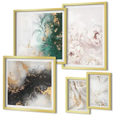 Conjunto de 5 quadros decorativos com detalhes florais e elegância abstrata