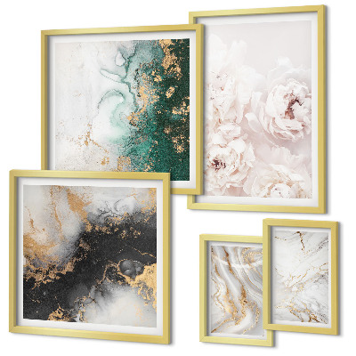 Conjunto de 5 quadros decorativos Detalhes florais e elegância abstrata