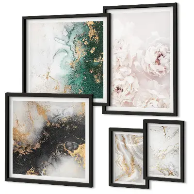 Conjunto de 5 quadros decorativos com detalhes florais e elegância abstrata