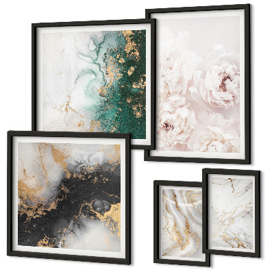 Conjunto de 5 quadros decorativos Detalhes florais e elegância abstrata