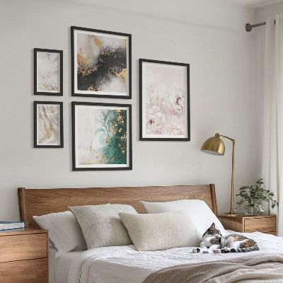 Conjunto de 5 quadros decorativos Detalhes florais e elegância abstrata
