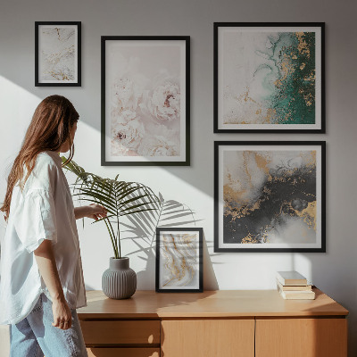 Conjunto de 5 quadros decorativos Detalhes florais e elegância abstrata
