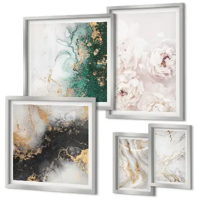 Conjunto de 5 quadros decorativos com detalhes florais e elegância abstrata