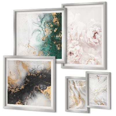 Conjunto de 5 quadros decorativos Detalhes florais e elegância abstrata