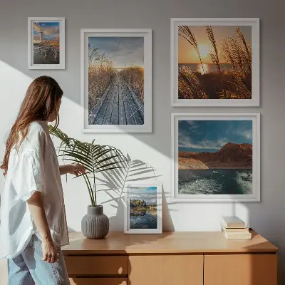 Galeria de quadros para parede com trilha de vegetação aquática e paisagens