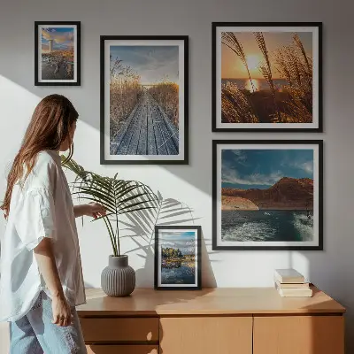 Galeria de quadros para parede com trilha de vegetação aquática e paisagens