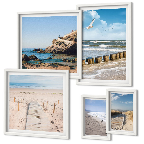 Conjunto de 5 quadros com moldura Paisagens de praia à beira-mar