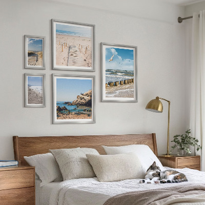 Conjunto de 5 quadros com moldura Paisagens de praia à beira-mar