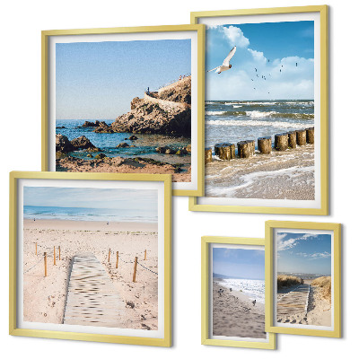 Conjunto de 5 quadros com moldura Paisagens de praia à beira-mar