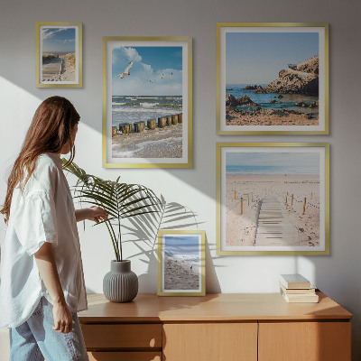 Conjunto de 5 quadros com moldura Paisagens de praia à beira-mar