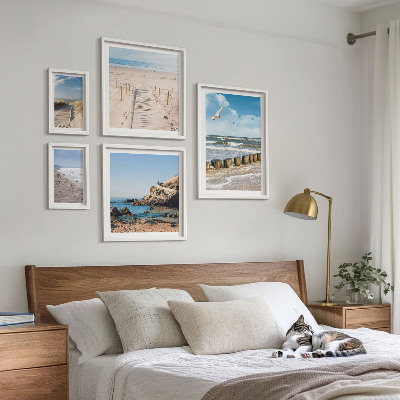 Conjunto de 5 quadros com moldura Paisagens de praia à beira-mar