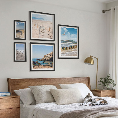 Conjunto de 5 quadros com moldura Paisagens de praia à beira-mar