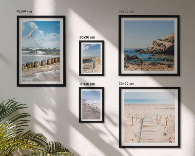 Conjunto de 5 quadros com moldura Paisagens de praia à beira-mar