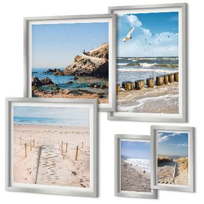 Conjunto de 5 quadros com moldura Paisagens de praia à beira-mar