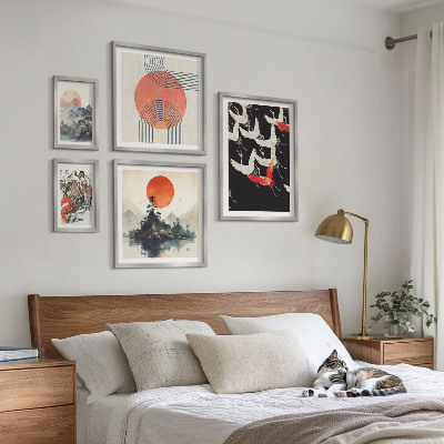 Conjunto de 5 quadros decorativos arte japonesa tradição da natureza