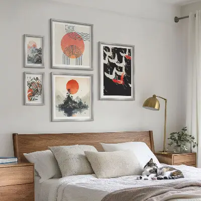 Conjunto de 5 quadros decorativos com estampa de arte japonesa e natureza tradicional