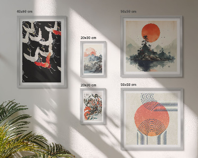 Conjunto de 5 quadros decorativos arte japonesa tradição da natureza