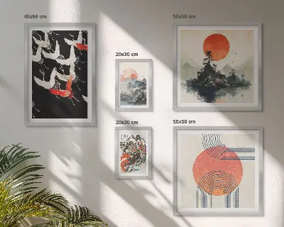 Conjunto de 5 quadros decorativos com estampa de arte japonesa e natureza tradicional