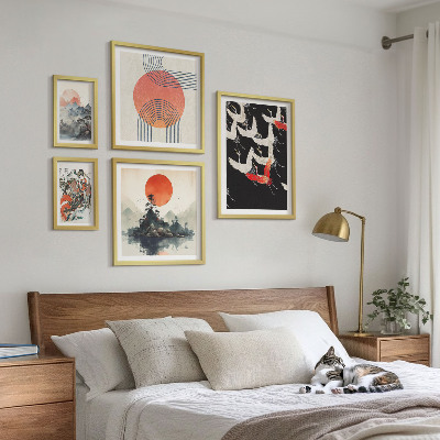 Conjunto de 5 quadros decorativos arte japonesa tradição da natureza