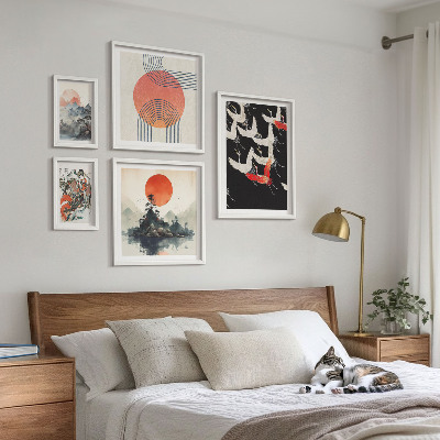 Conjunto de 5 quadros decorativos arte japonesa tradição da natureza