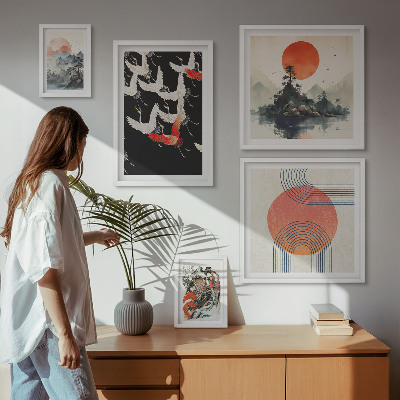Conjunto de 5 quadros decorativos arte japonesa tradição da natureza
