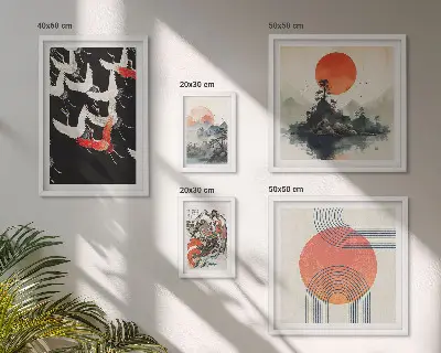 Conjunto de 5 quadros decorativos com estampa de arte japonesa e natureza tradicional
