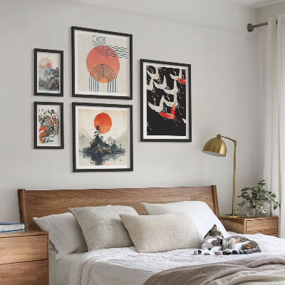 Conjunto de 5 quadros decorativos arte japonesa tradição da natureza